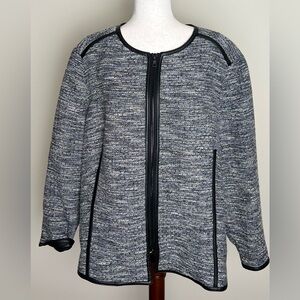 Anne Klein Tweed Zip Front Blazer with Faux Leather Trim – Size 22W